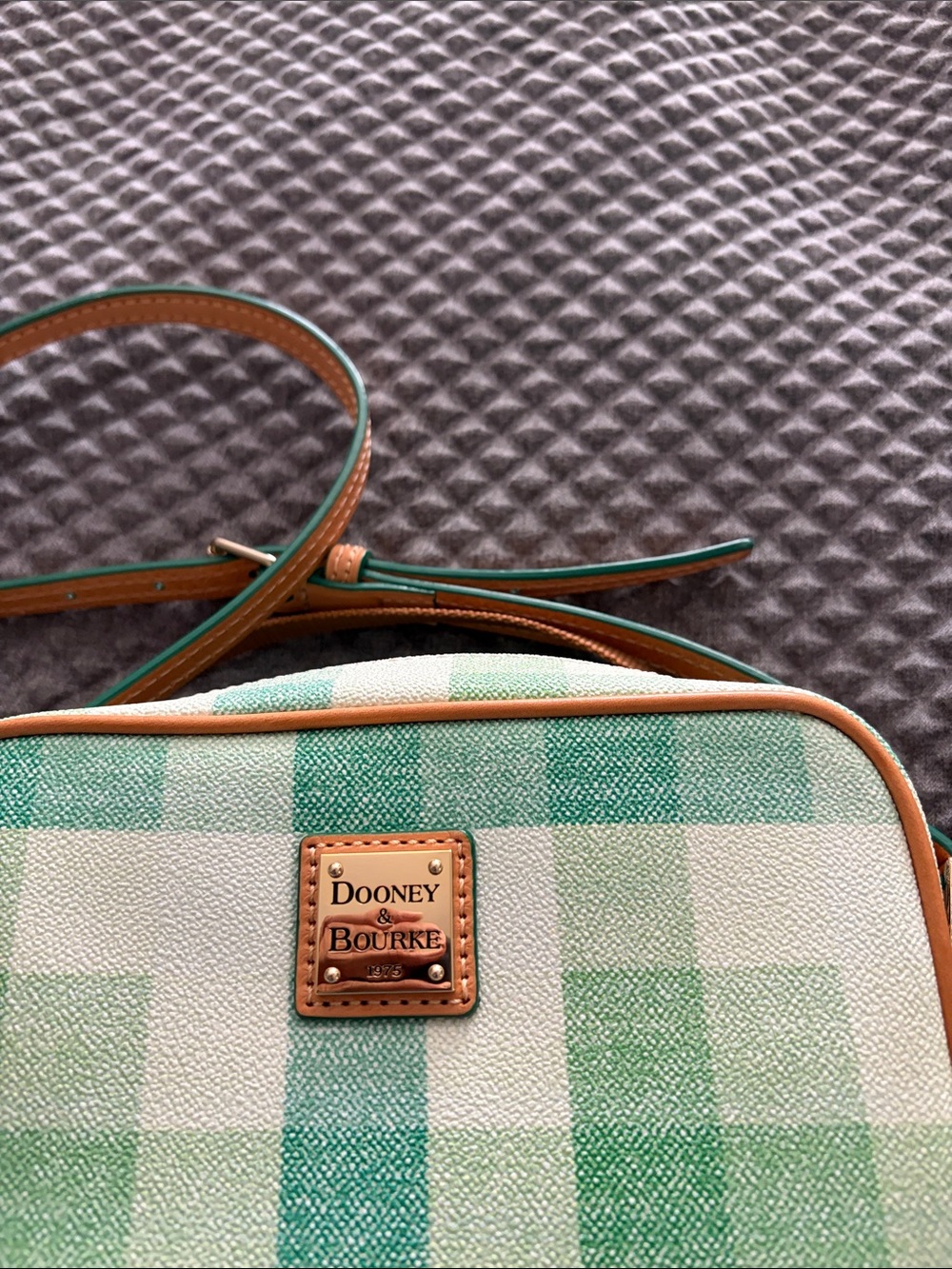 Dooney & Bourke Green Gingham Leather-Trim Crossbody Bag - Picture 2 of 6